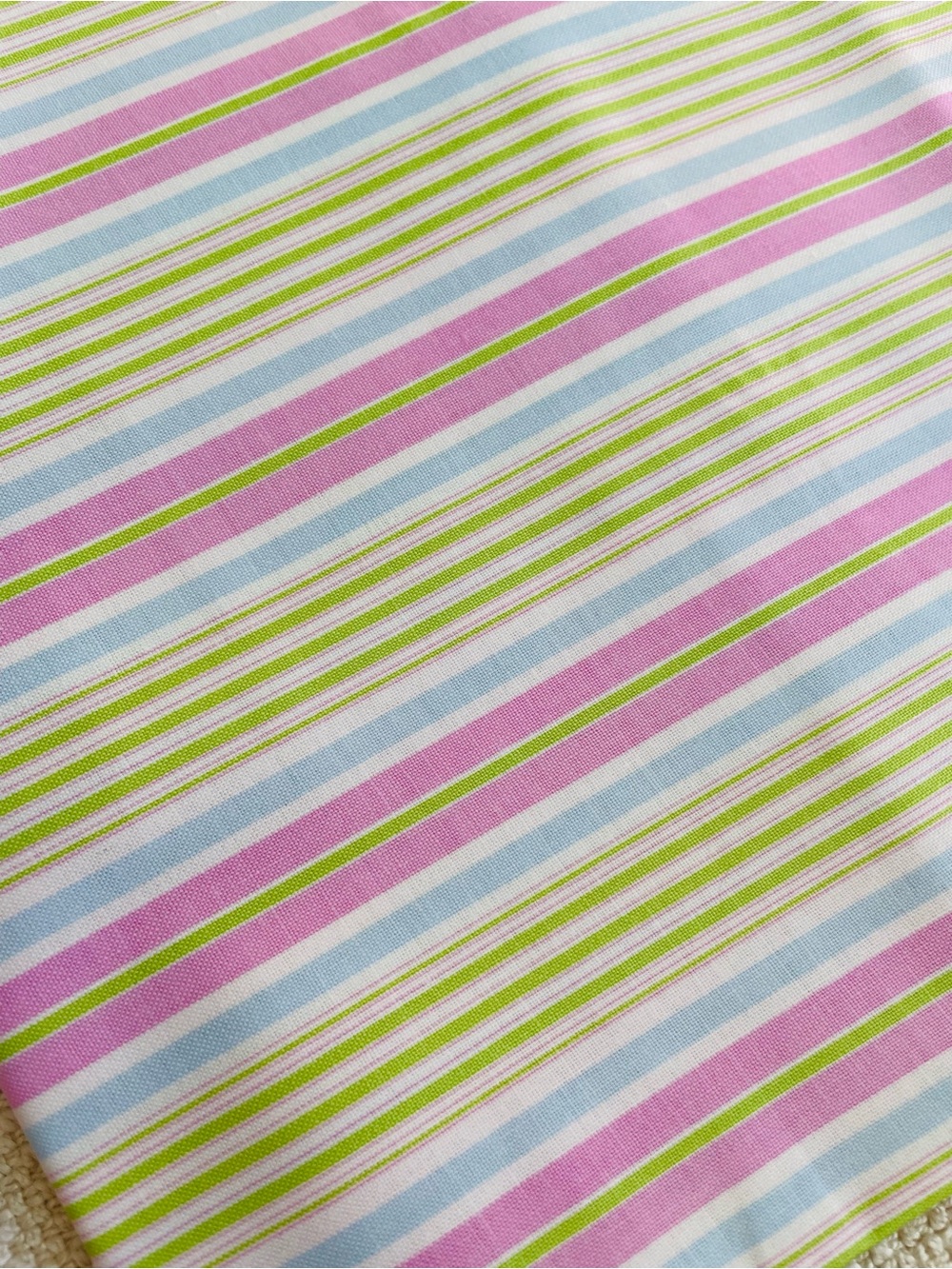 1y x 44" Striped Pastel Pink Blue Green Cotton Fabric Quilting NOS